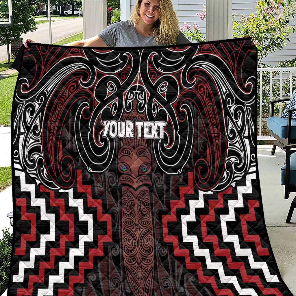 Maori Taiaha Whakairo Personalized Quilt Red Poutama Motifs