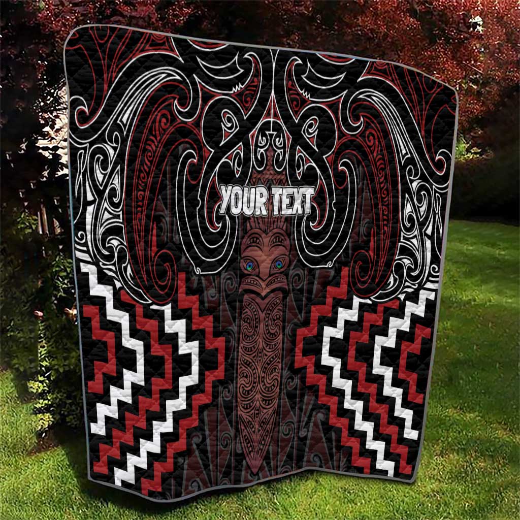 Maori Taiaha Whakairo Personalized Quilt Red Poutama Motifs