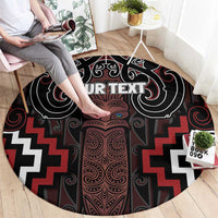 Maori Taiaha Whakairo Personalized Round Carpet Red Poutama Motifs