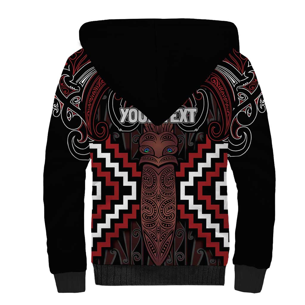 Maori Taiaha Whakairo Personalized Sherpa Hoodie Red Poutama Motifs