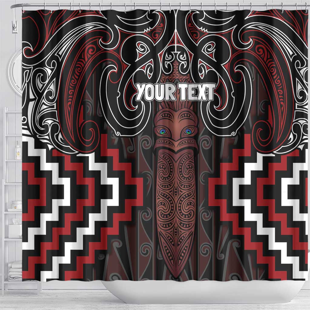 Maori Taiaha Whakairo Personalized Shower Curtain Red Poutama Motifs