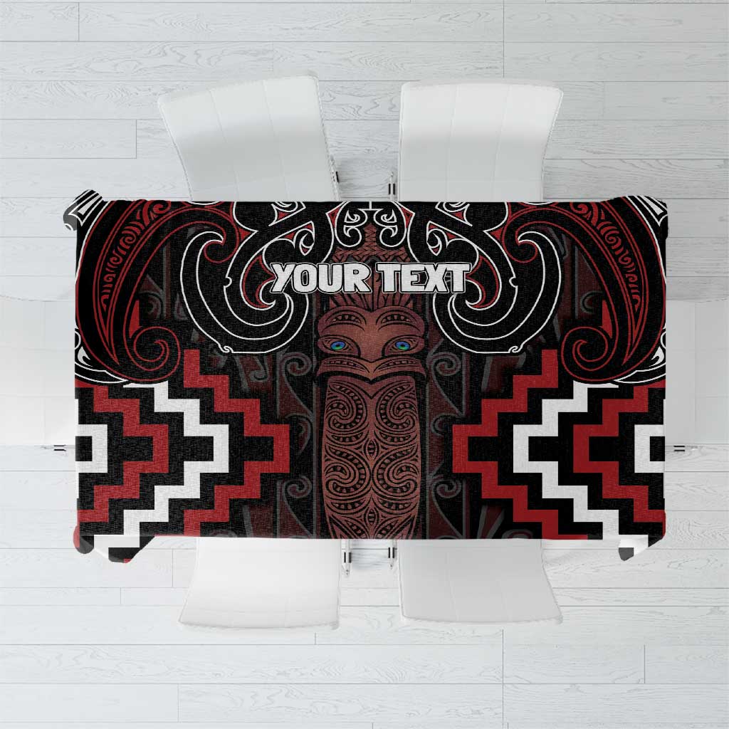 Maori Taiaha Whakairo Personalized Tablecloth Red Poutama Motifs