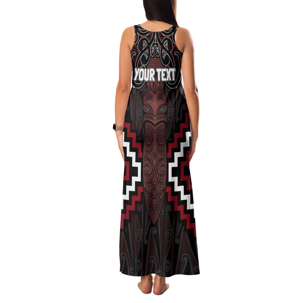 Maori Taiaha Whakairo Personalized Tank Maxi Dress Red Poutama Motifs