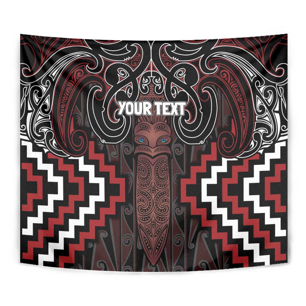 Maori Taiaha Whakairo Personalized Tapestry Red Poutama Motifs