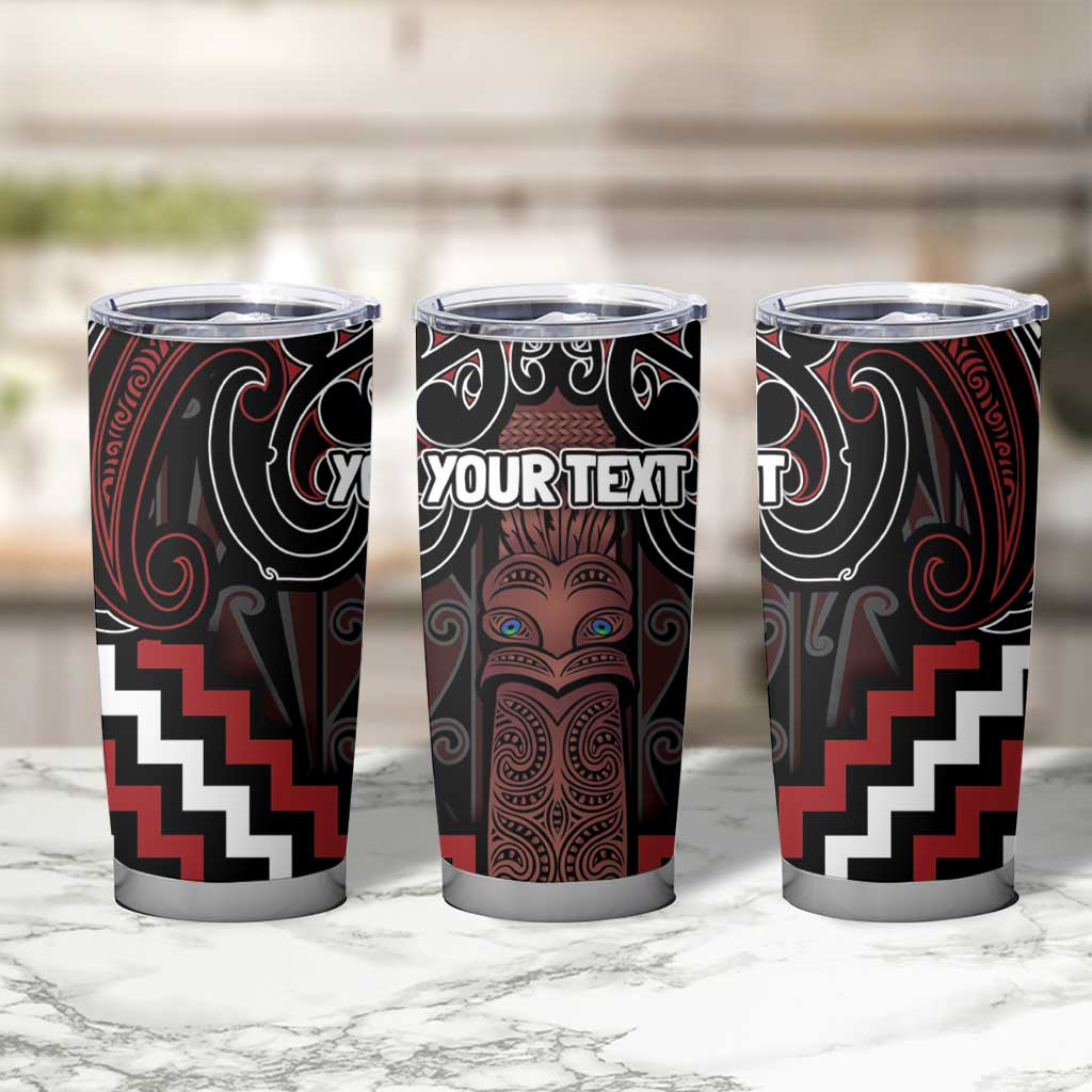 Maori Taiaha Whakairo Personalized Tumbler Cup Red Poutama Motifs