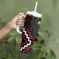 Maori Taiaha Whakairo Personalized Tumbler With Handle Red Poutama Motifs
