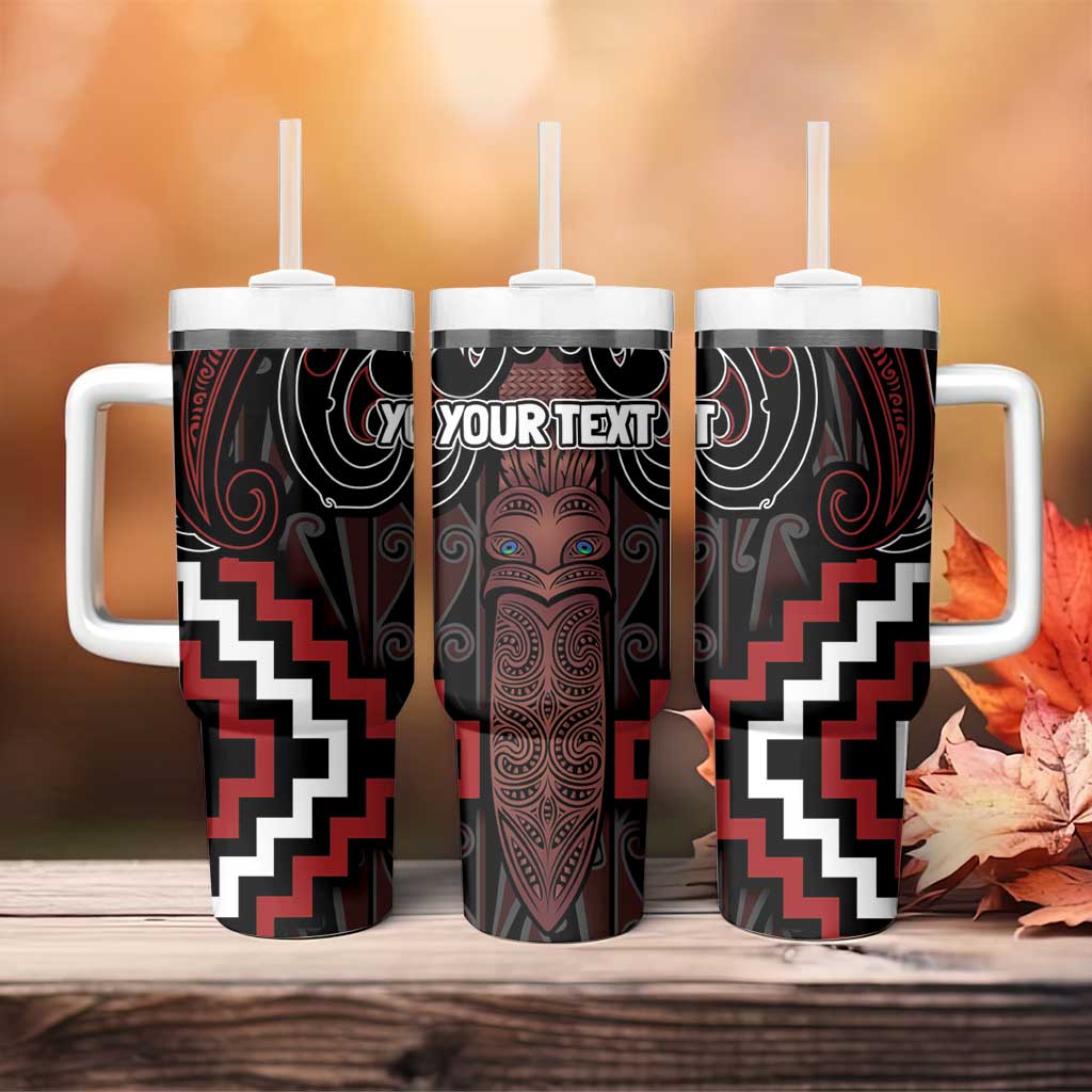 Maori Taiaha Whakairo Personalized Tumbler With Handle Red Poutama Motifs