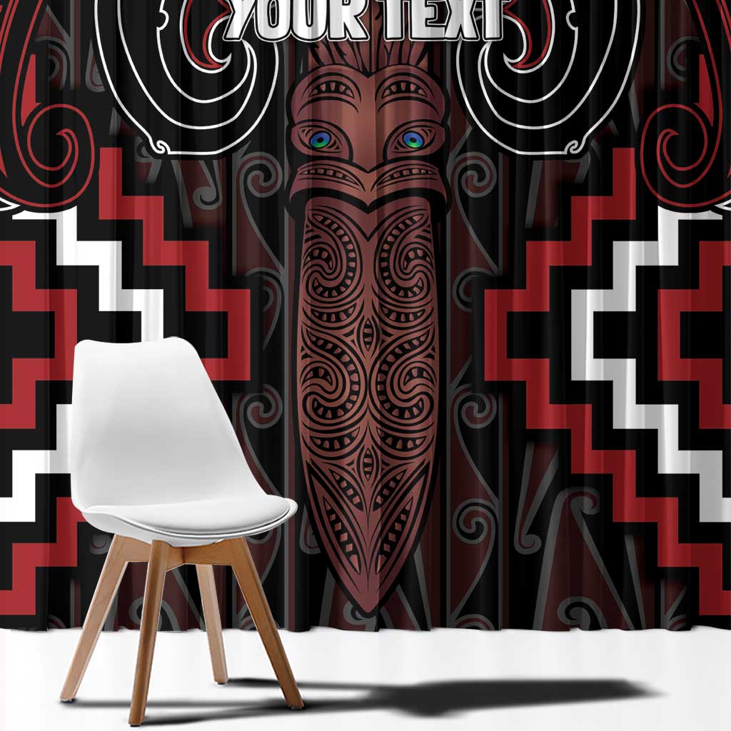 Maori Taiaha Whakairo Personalized Window Curtain Red Poutama Motifs