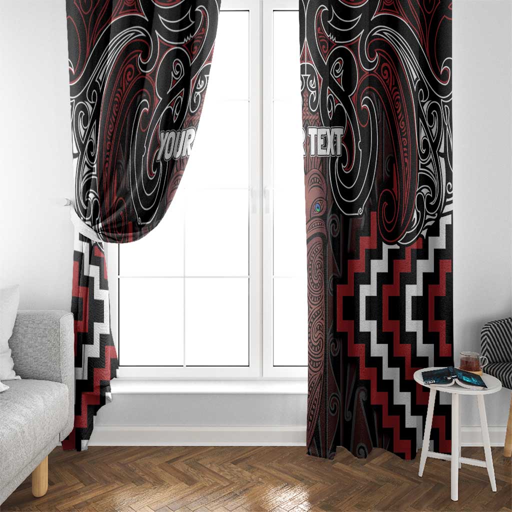 Maori Taiaha Whakairo Personalized Window Curtain Red Poutama Motifs