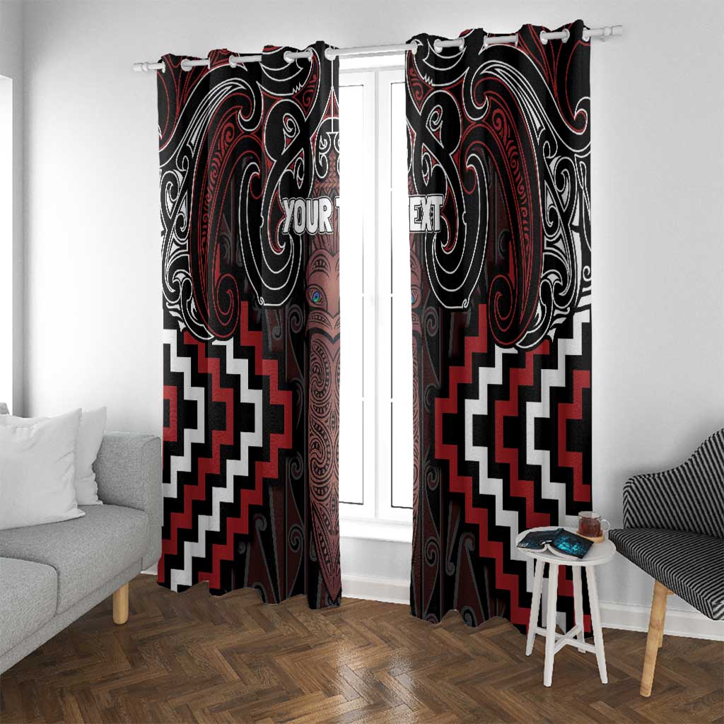 Maori Taiaha Whakairo Personalized Window Curtain Red Poutama Motifs