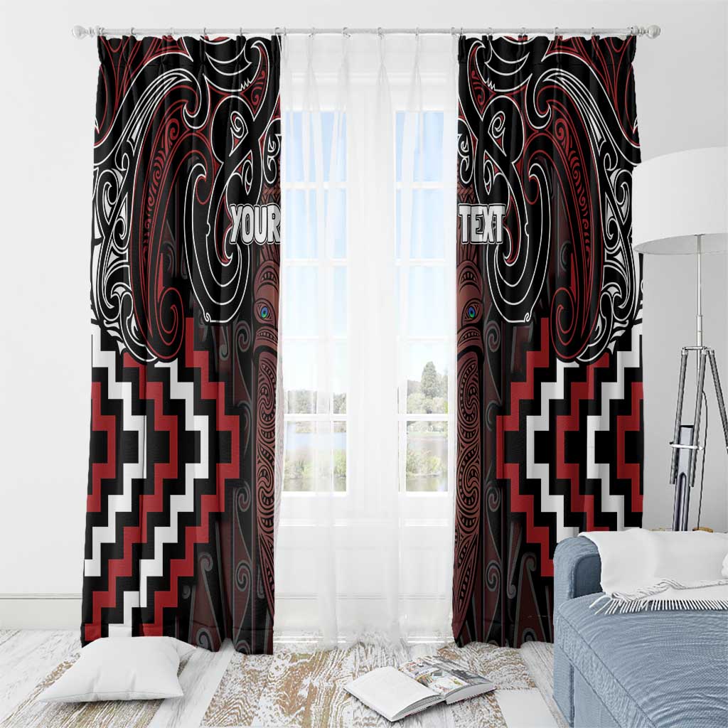 Maori Taiaha Whakairo Personalized Window Curtain Red Poutama Motifs