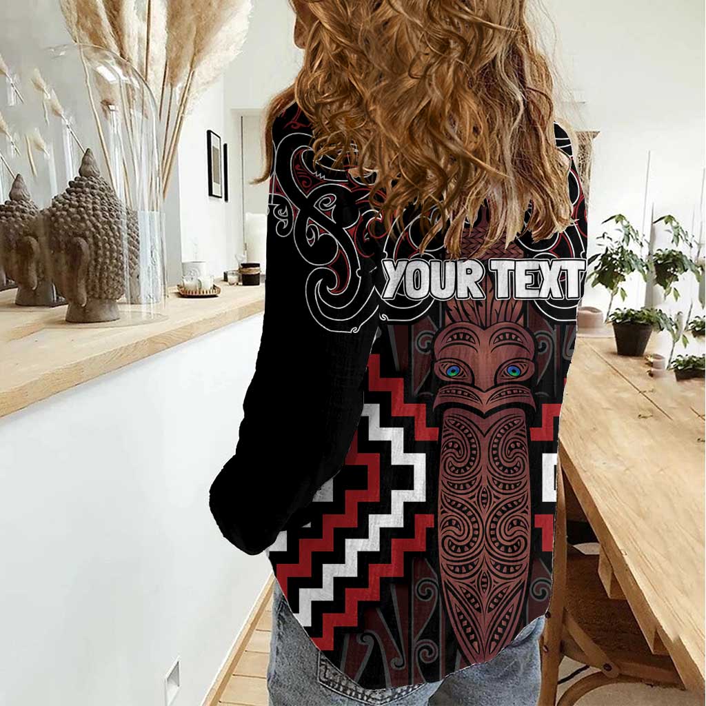Maori Taiaha Whakairo Personalized Women Casual Shirt Red Poutama Motifs LT7 - Polynesian Pride