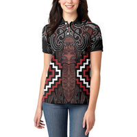Maori Taiaha Whakairo Personalized Women Polo Shirt Red Poutama Motifs