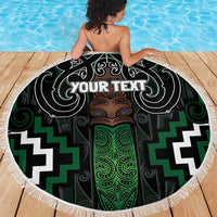 Maori Taiaha Pounamu Whakairo Personalized Beach Blanket Jade Poutama Motifs