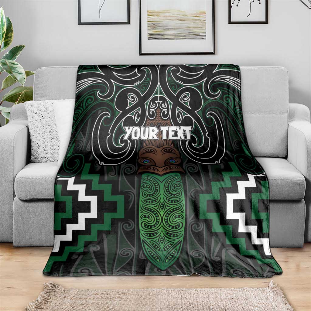 Maori Taiaha Pounamu Whakairo Personalized Blanket Jade Poutama Motifs