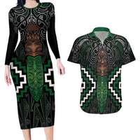 Maori Taiaha Pounamu Whakairo Personalized Couples Matching Long Sleeve Bodycon Dress and Hawaiian Shirt Jade Poutama Motifs LT7 Jade - Polynesian Pride