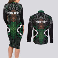 Maori Taiaha Pounamu Whakairo Personalized Couples Matching Long Sleeve Bodycon Dress and Long Sleeve Button Shirt Jade Poutama Motifs LT7 - Polynesian Pride