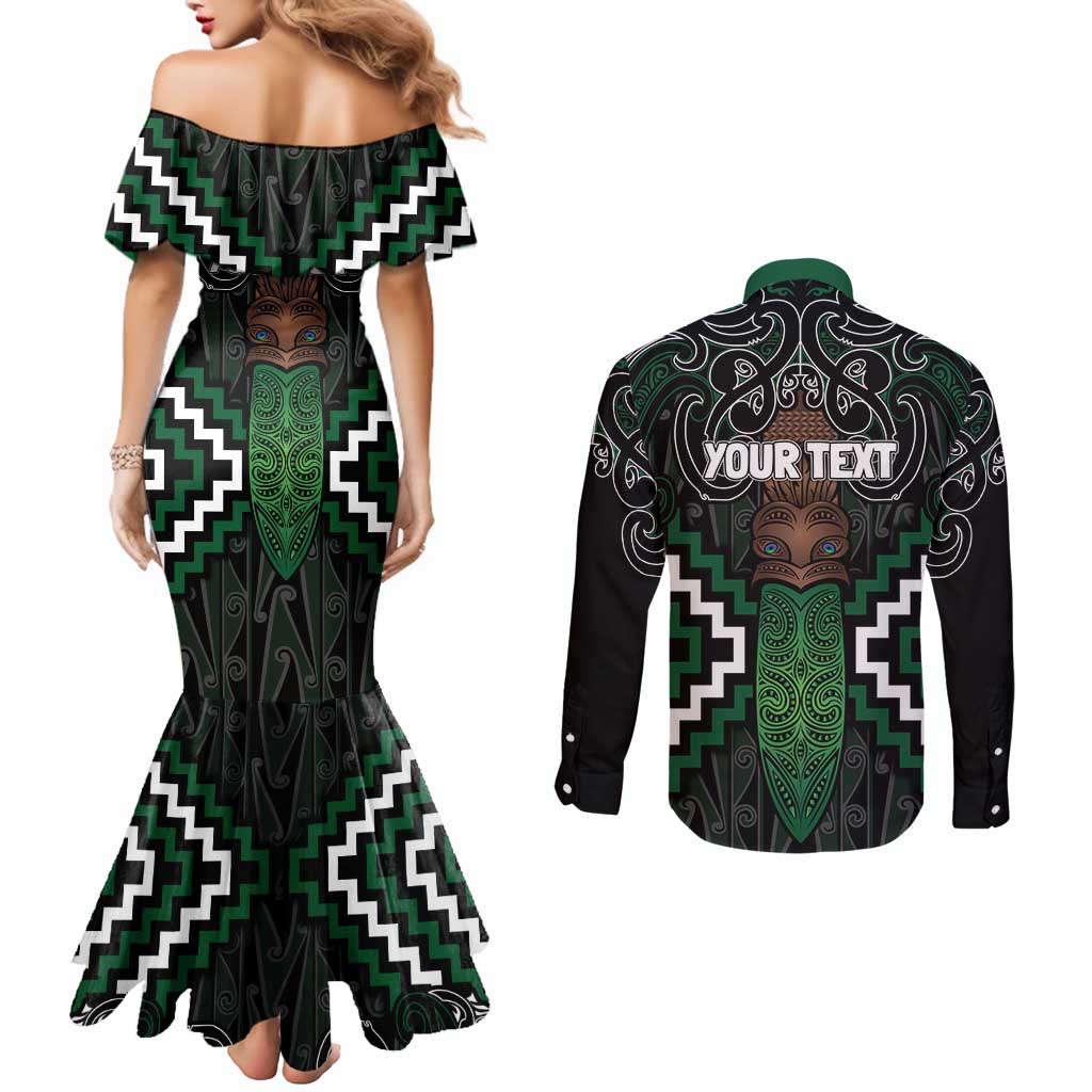Maori Taiaha Pounamu Whakairo Personalized Couples Matching Mermaid Dress and Long Sleeve Button Shirt Jade Poutama Motifs LT7 - Polynesian Pride