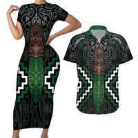 Maori Taiaha Pounamu Whakairo Personalized Couples Matching Short Sleeve Bodycon Dress and Hawaiian Shirt Jade Poutama Motifs LT7 Jade - Polynesian Pride