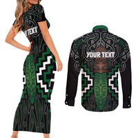 Maori Taiaha Pounamu Whakairo Personalized Couples Matching Short Sleeve Bodycon Dress and Long Sleeve Button Shirt Jade Poutama Motifs LT7 - Polynesian Pride