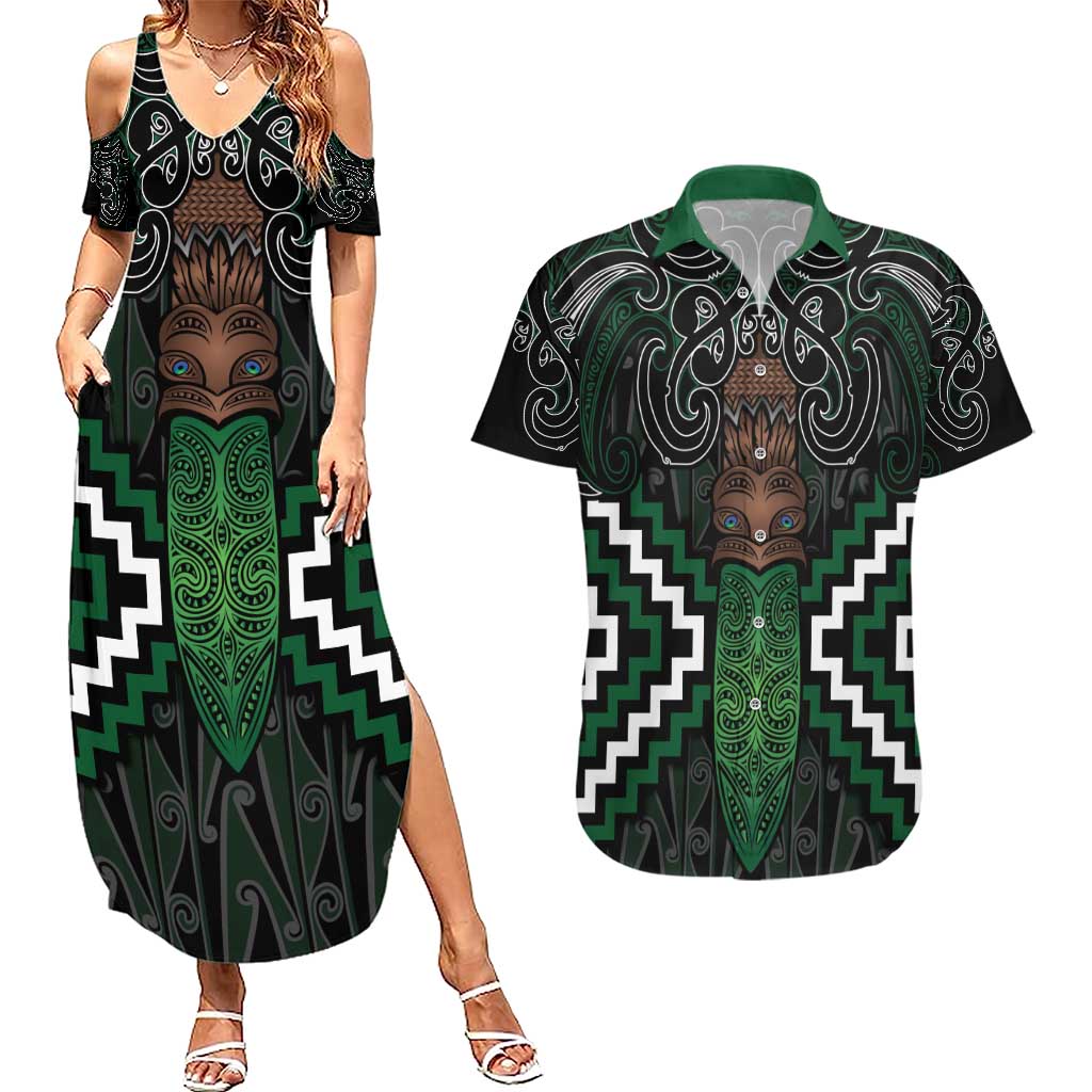 Maori Taiaha Pounamu Whakairo Personalized Couples Matching Summer Maxi Dress and Hawaiian Shirt Jade Poutama Motifs LT7 Jade - Polynesian Pride