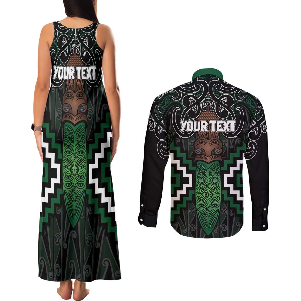 Maori Taiaha Pounamu Whakairo Personalized Couples Matching Tank Maxi Dress and Long Sleeve Button Shirt Jade Poutama Motifs LT7 - Polynesian Pride