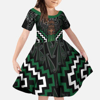 Maori Taiaha Pounamu Whakairo Personalized Family Matching Long Sleeve Bodycon Dress and Hawaiian Shirt Jade Poutama Motifs LT7 Daughter's Dress Jade - Polynesian Pride