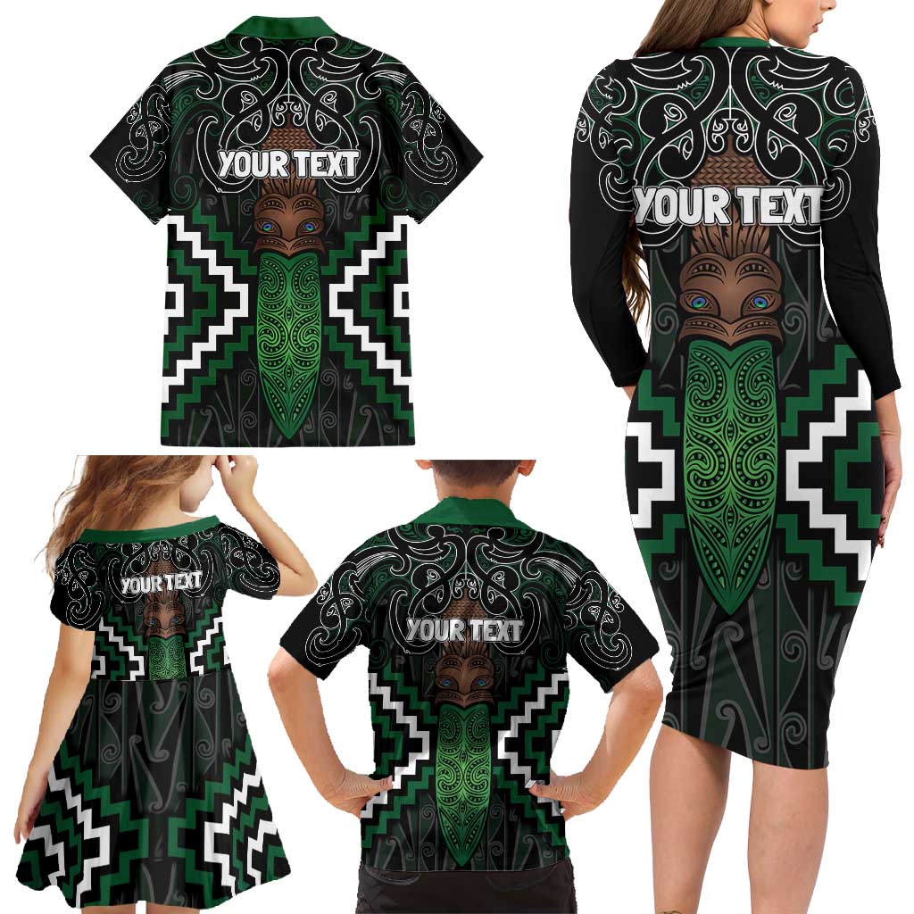 Maori Taiaha Pounamu Whakairo Personalized Family Matching Long Sleeve Bodycon Dress and Hawaiian Shirt Jade Poutama Motifs LT7 - Polynesian Pride