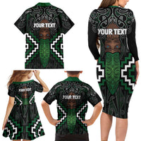 Maori Taiaha Pounamu Whakairo Personalized Family Matching Long Sleeve Bodycon Dress and Hawaiian Shirt Jade Poutama Motifs LT7 - Polynesian Pride