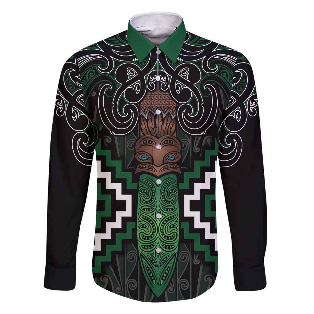 Maori Taiaha Pounamu Whakairo Personalized Family Matching Long Sleeve Bodycon Dress and Hawaiian Shirt Jade Poutama Motifs LT7 Dad's Shirt - Long Sleeve Jade - Polynesian Pride