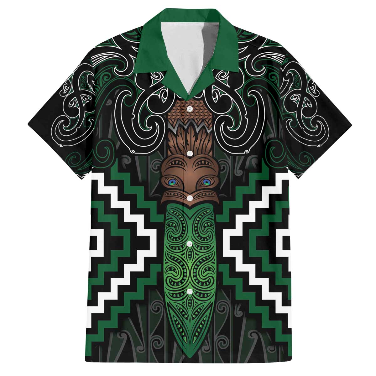 Maori Taiaha Pounamu Whakairo Personalized Family Matching Off The Shoulder Long Sleeve Dress and Hawaiian Shirt Jade Poutama Motifs LT7 Dad's Shirt - Short Sleeve Jade - Polynesian Pride