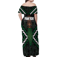 Maori Taiaha Pounamu Whakairo Personalized Family Matching Off Shoulder Maxi Dress and Hawaiian Shirt Jade Poutama Motifs