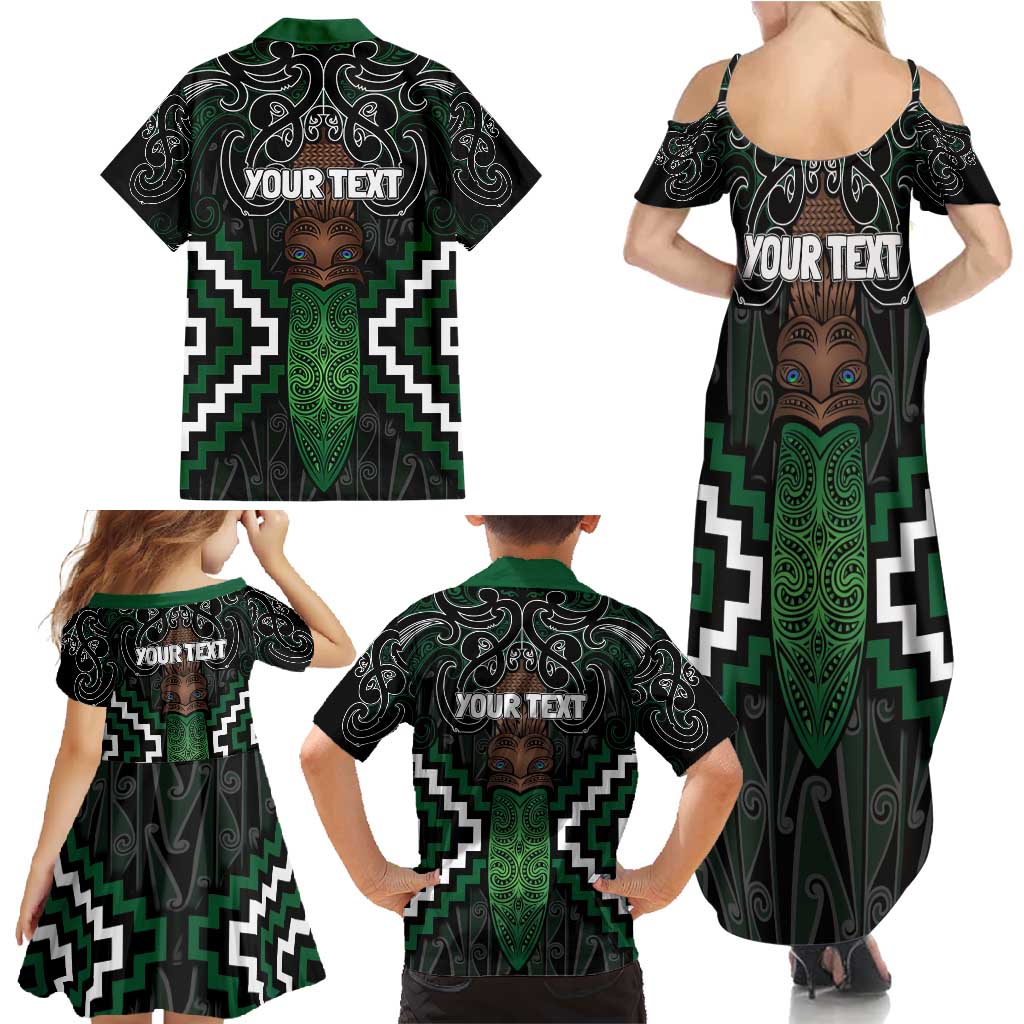 Maori Taiaha Pounamu Whakairo Personalized Family Matching Summer Maxi Dress and Hawaiian Shirt Jade Poutama Motifs