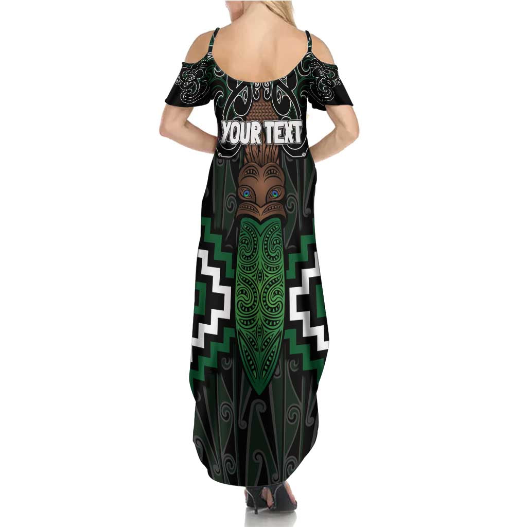 Maori Taiaha Pounamu Whakairo Personalized Family Matching Summer Maxi Dress and Hawaiian Shirt Jade Poutama Motifs