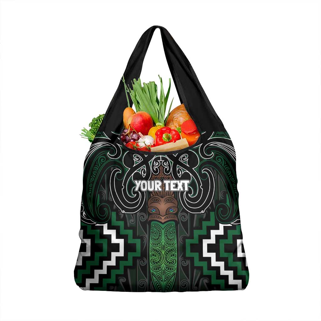 Maori Taiaha Pounamu Whakairo Personalized Grocery Bag Jade Poutama Motifs