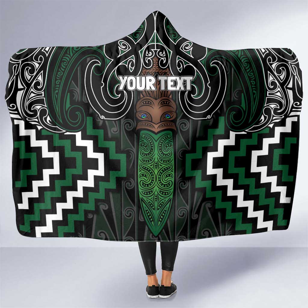 Maori Taiaha Pounamu Whakairo Personalized Hooded Blanket Jade Poutama Motifs