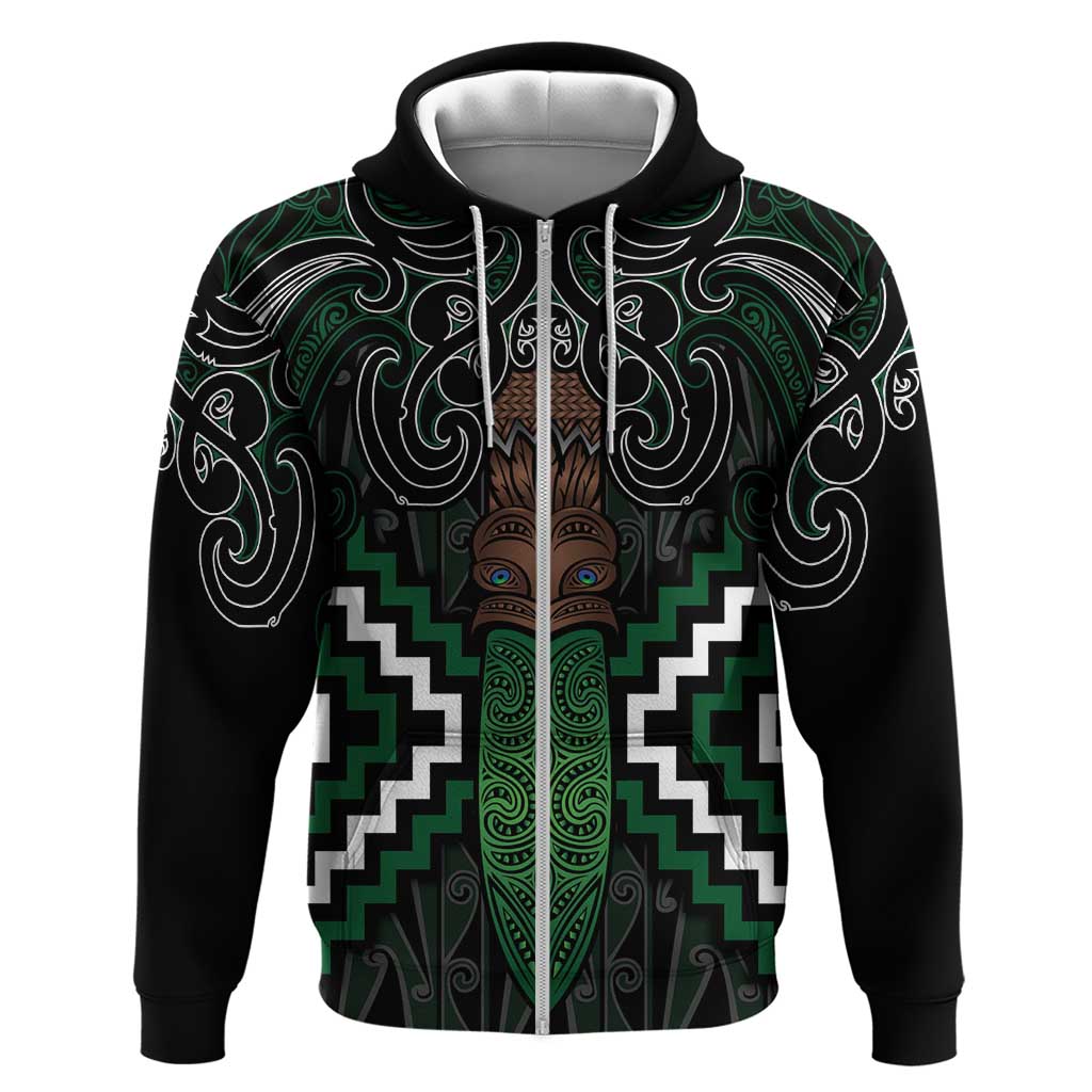 Maori Taiaha Pounamu Whakairo Personalized Hoodie Jade Poutama Motifs