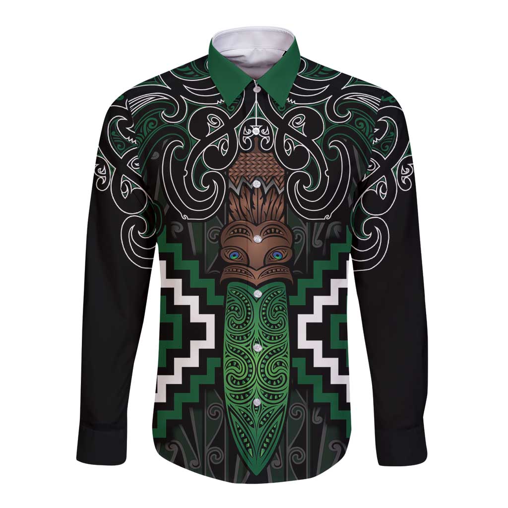 Maori Taiaha Pounamu Whakairo Personalized Long Sleeve Button Shirt Jade Poutama Motifs