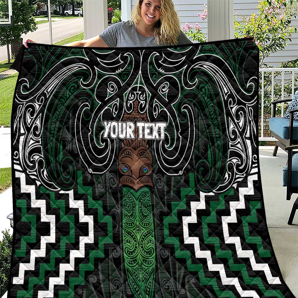 Maori Taiaha Pounamu Whakairo Personalized Quilt Jade Poutama Motifs