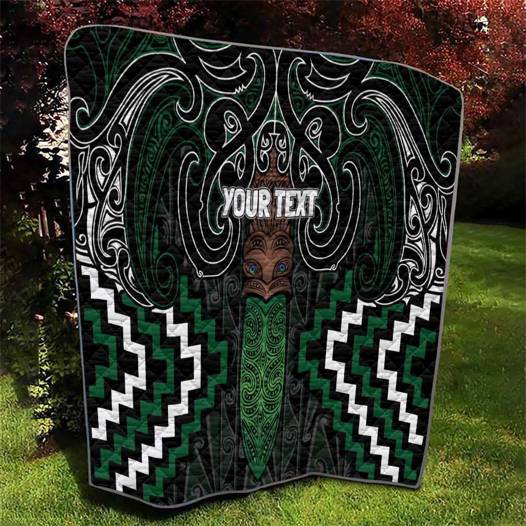 Maori Taiaha Pounamu Whakairo Personalized Quilt Jade Poutama Motifs