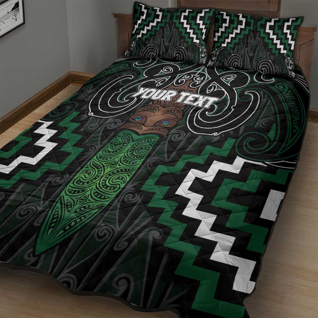 Maori Taiaha Pounamu Whakairo Personalized Quilt Bed Set Jade Poutama Motifs