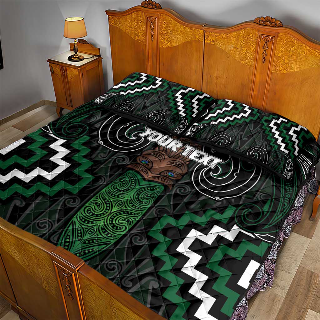 Maori Taiaha Pounamu Whakairo Personalized Quilt Bed Set Jade Poutama Motifs