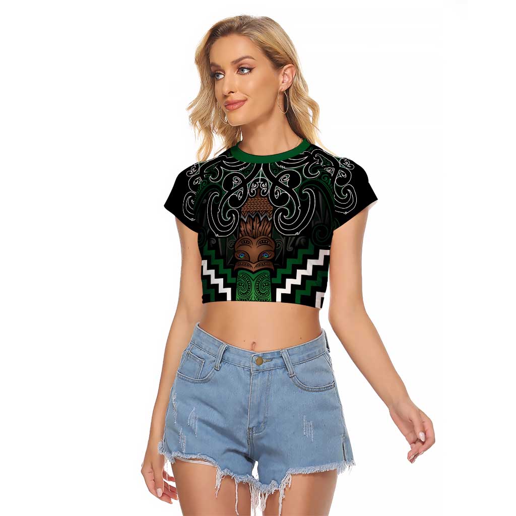 Maori Taiaha Pounamu Whakairo Personalized Raglan Cropped T Shirt Jade Poutama Motifs LT7 Female Jade - Polynesian Pride