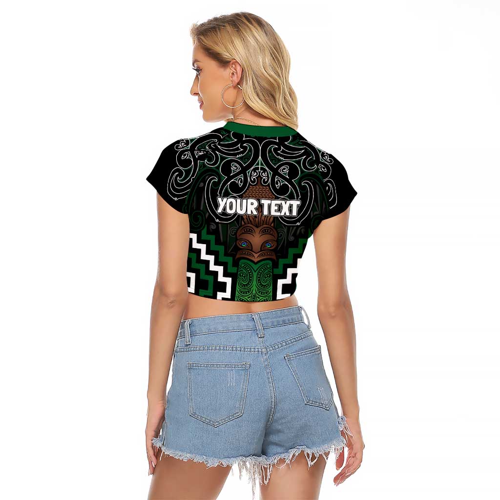 Maori Taiaha Pounamu Whakairo Personalized Raglan Cropped T Shirt Jade Poutama Motifs LT7 - Polynesian Pride