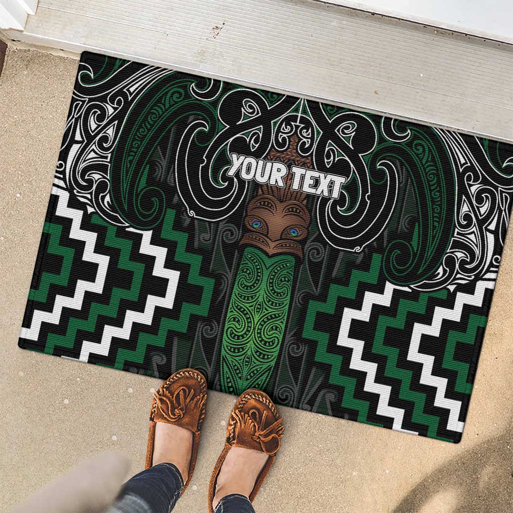 Maori Taiaha Pounamu Whakairo Personalized Rubber Doormat Jade Poutama Motifs