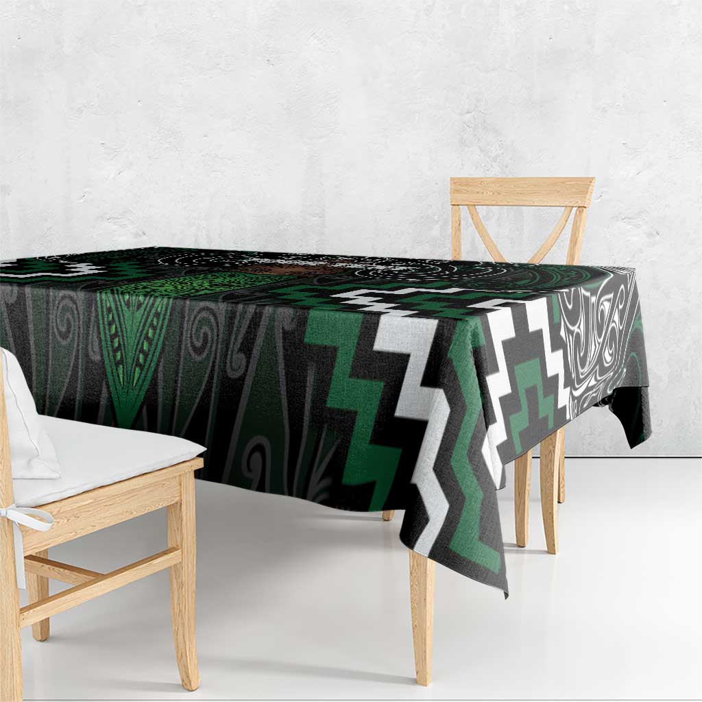 Maori Taiaha Pounamu Whakairo Personalized Tablecloth Jade Poutama Motifs