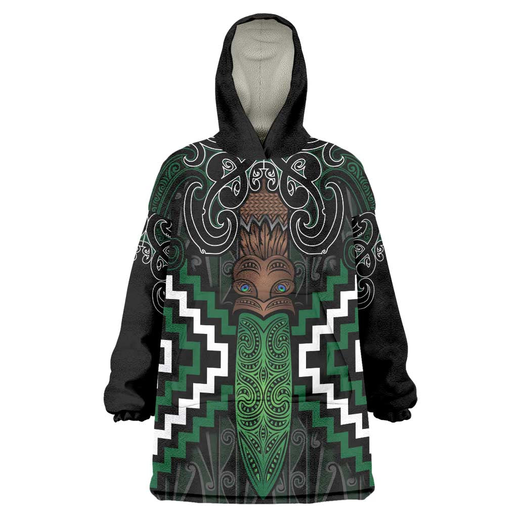 Maori Taiaha Pounamu Whakairo Personalized Wearable Blanket Hoodie Jade Poutama Motifs