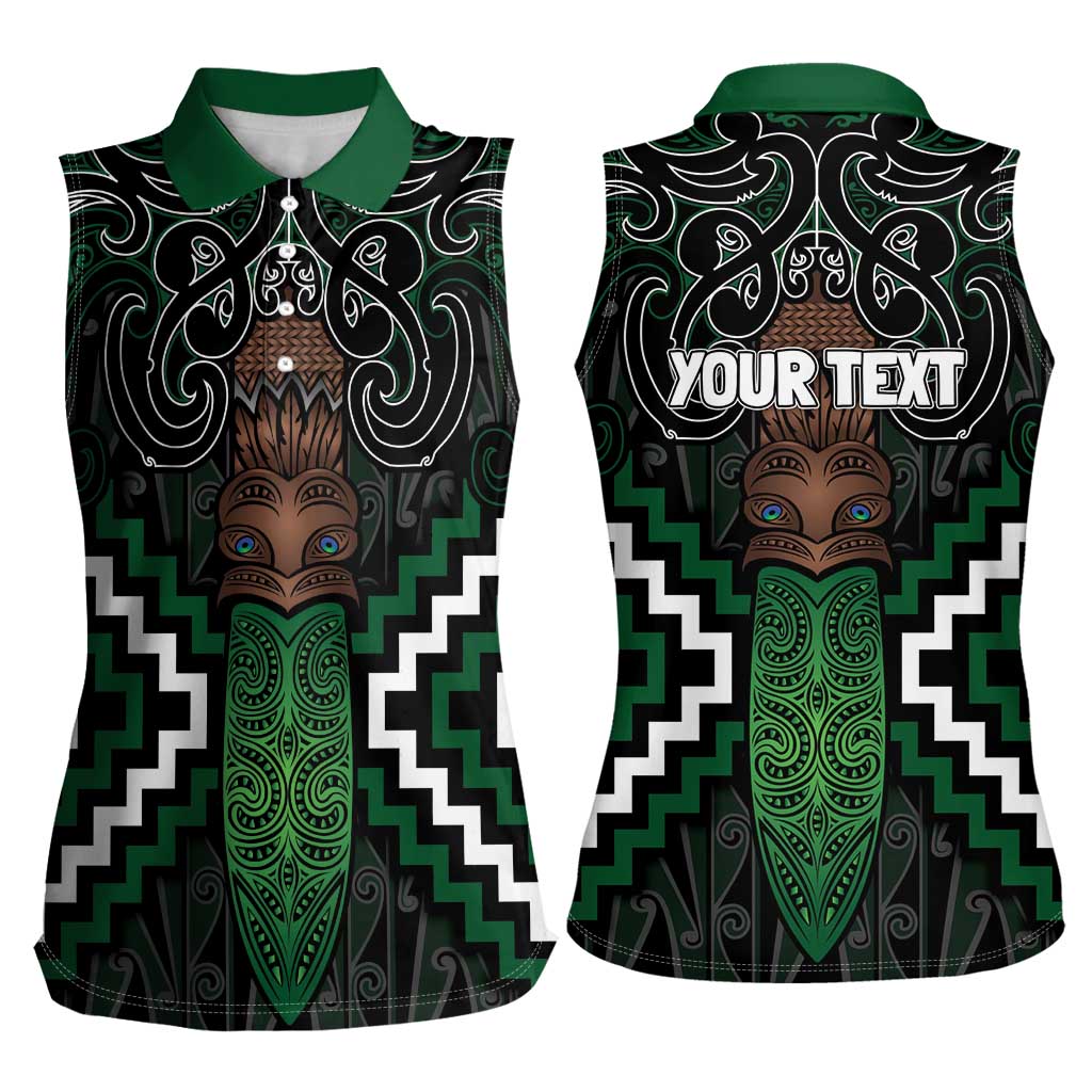 Maori Taiaha Pounamu Whakairo Personalized Women Sleeveless Polo Shirt Jade Poutama Motifs