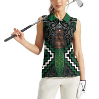 Maori Taiaha Pounamu Whakairo Personalized Women Sleeveless Polo Shirt Jade Poutama Motifs
