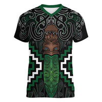 Maori Taiaha Pounamu Whakairo Personalized Women V-Neck T-Shirt Jade Poutama Motifs LT7 Female Jade - Polynesian Pride